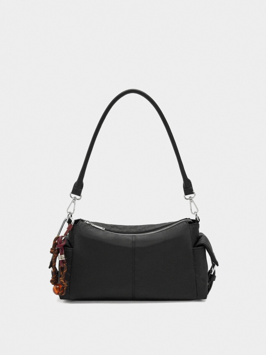 Bolso Bandolera De Nylon Con Colgante negro