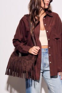 Cartera Flecos Gamuza Vegana Chocolate