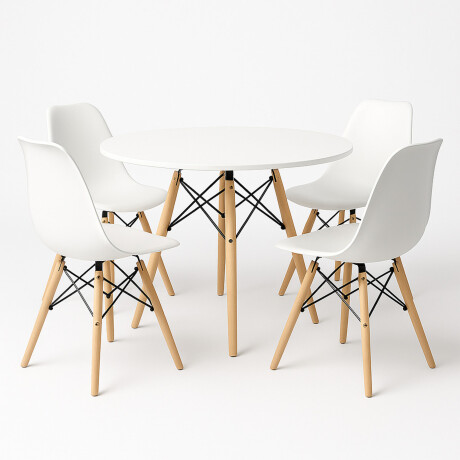 Juego de comedor Con Mesa Circular de 120cm + 4 sillas Eames Blanco
