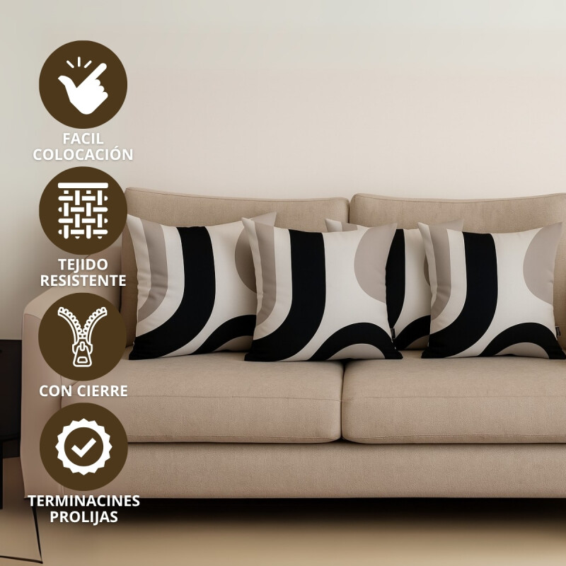 Set x4 funda de almohadones lisa 43 x 43 RAYAS NEGRO Y GRIS