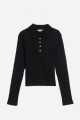 Remera manga larga cuello polo NEGRO