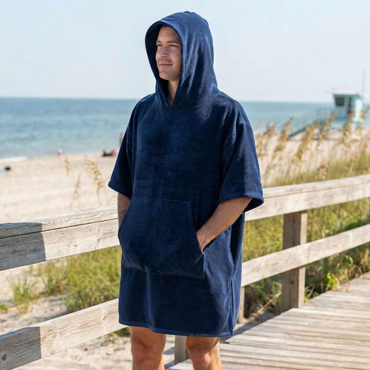 Bata Poncho Velour Lisas 100 X 90 Cm - Azul 