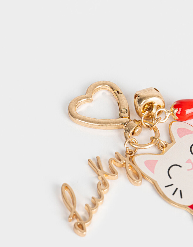 Llavero Metal Llavero Y Charm Gatito "girly Coffee Era" - Dorado