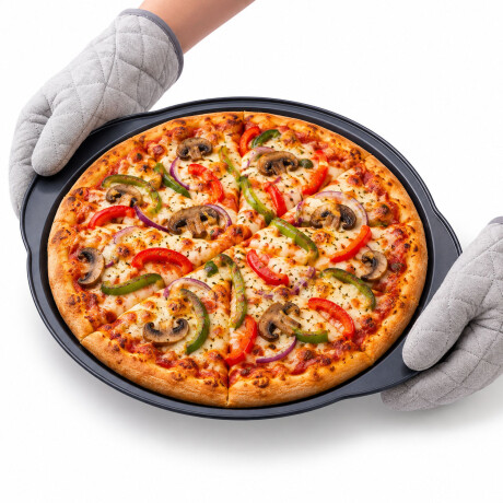 Asadera Pizza Perforada Antiadherente 33cm Asas laterales Grafito