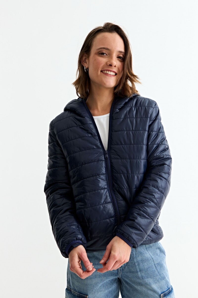 Campera puffer básica con capucha - Azul marino 