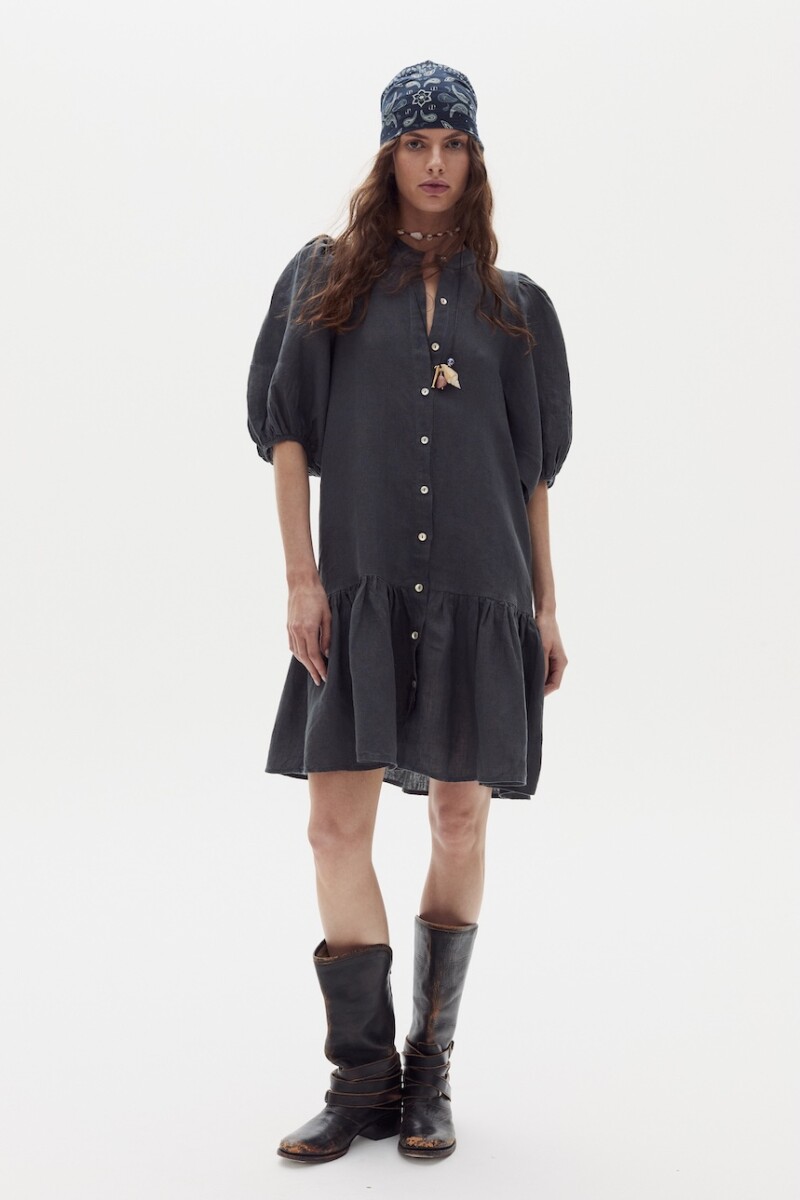 Vestido Carmela en Lino Blue & Ochre Checks