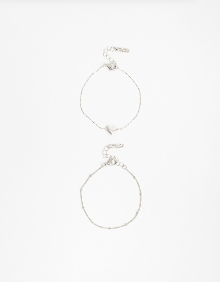 Pulseras Flexibles Sets Metal Pulsera Flexible Set Corazón Metal - Plateado