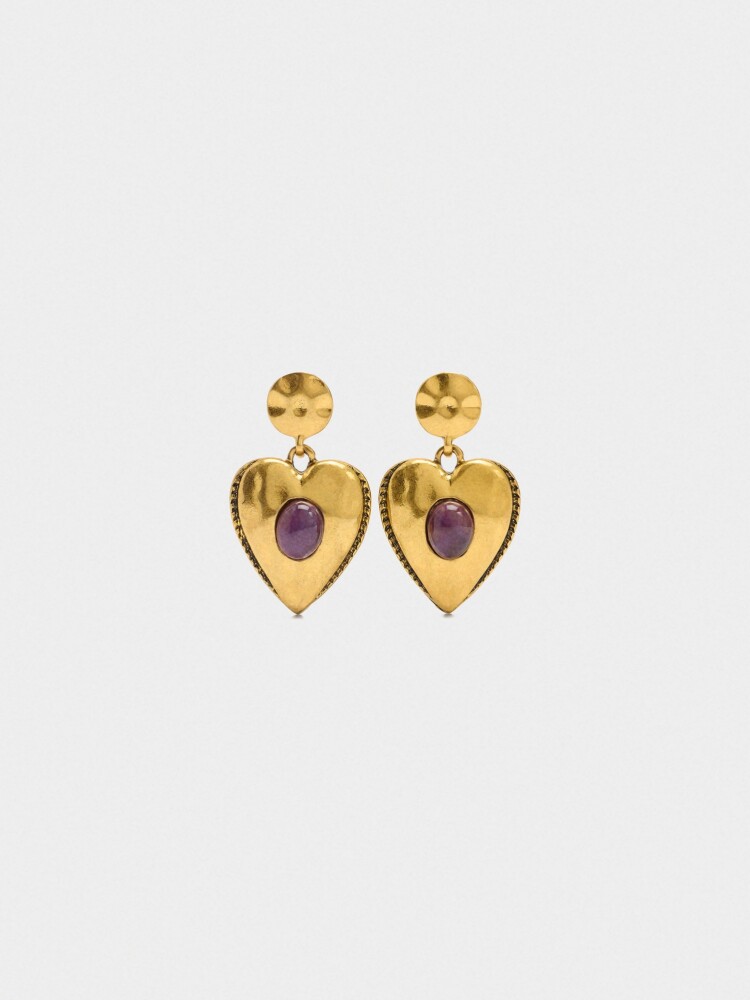 Pendientes Corazón Con Piedra verde