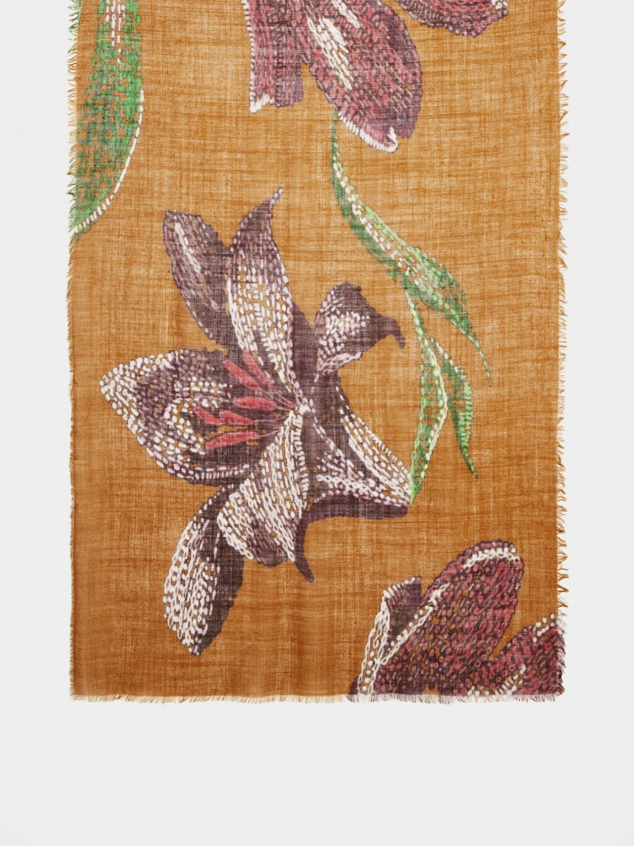 Pañuelo Estampado Floral De Lana camel
