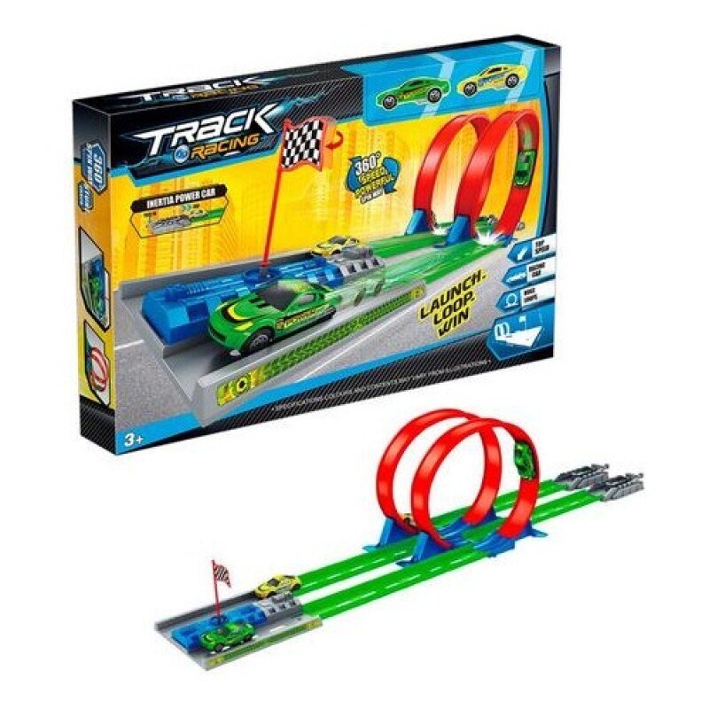 Pista lanzadora de autos Drag Duo con loop y 2 autos Amarillo
