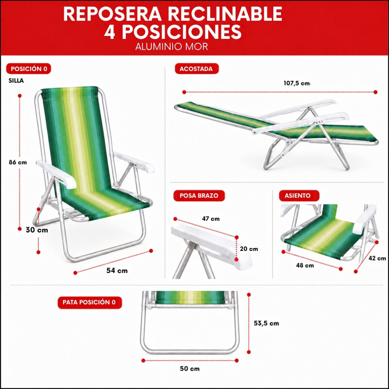 Set x2 Silla reclinable 4 posiciones aluminio VERDE