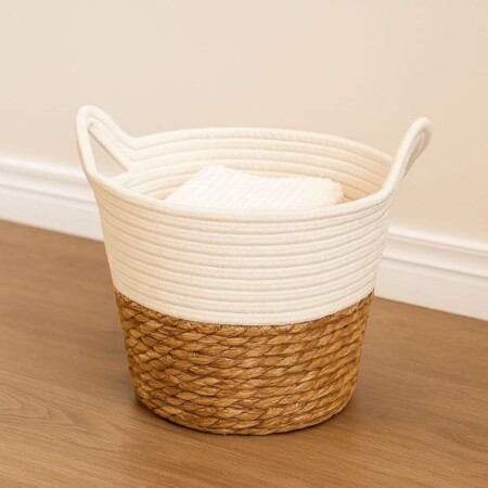 CESTO ORGANIZADOR DE ALGODON CON ASA 23X20CM BLANCO CESTO ORGANIZADOR DE ALGODON CON ASA 23X20CM BLANCO