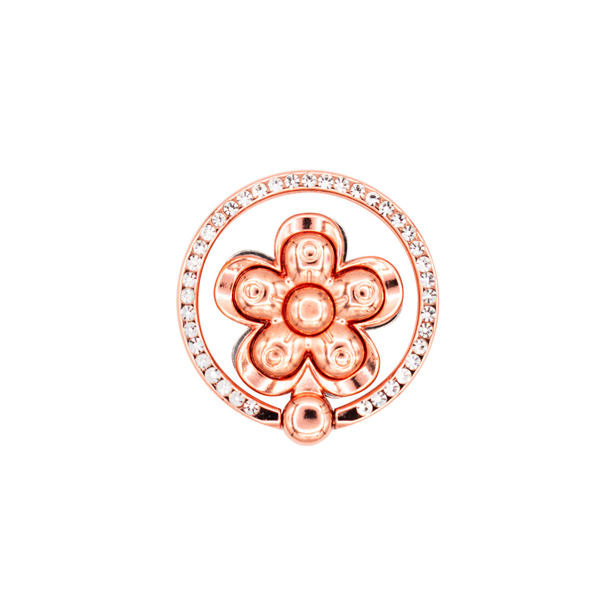 Anillo para celular diseño flor con brillos color dorado 