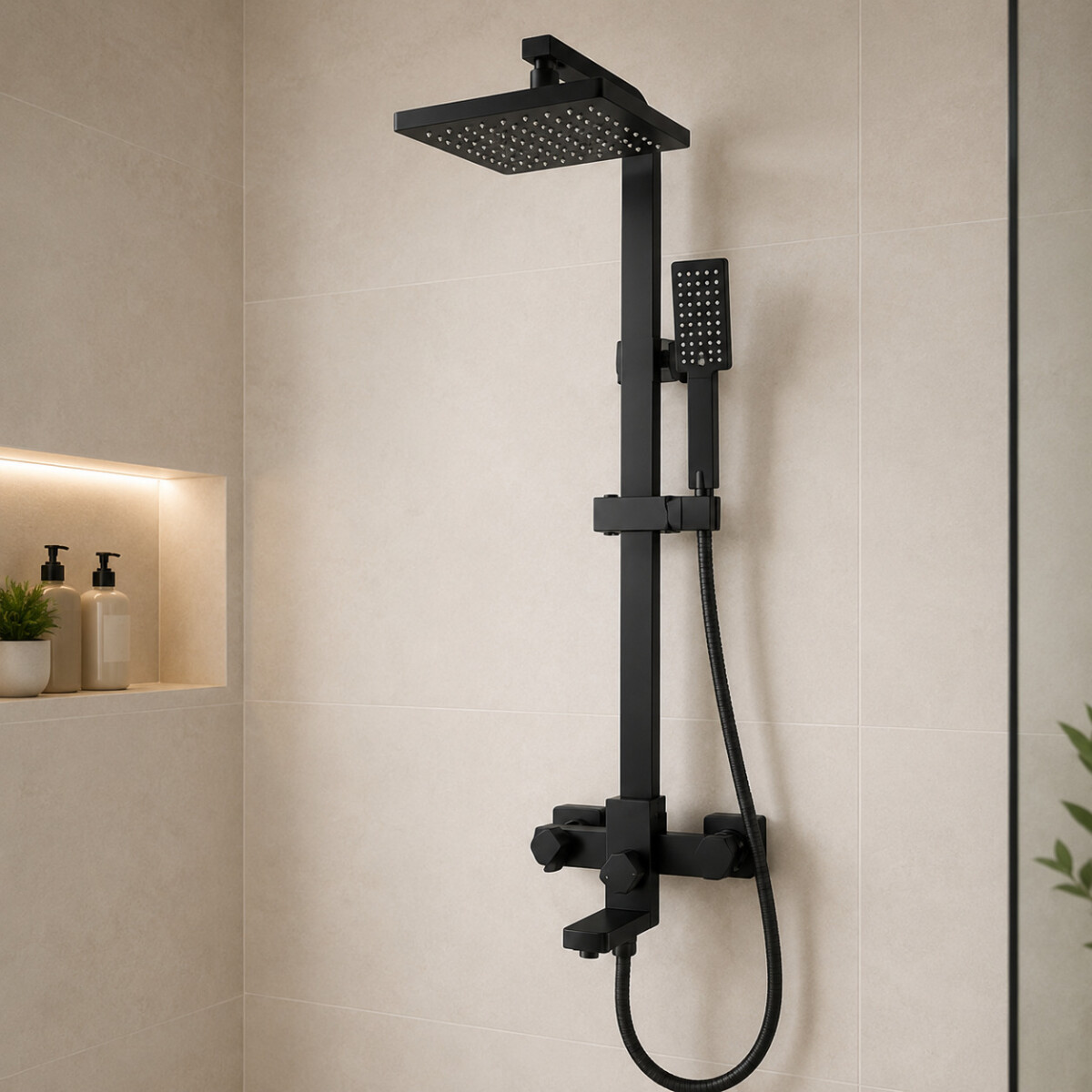 Barral Ducha Negro Mate Con Monocomando Bañera Duchero 