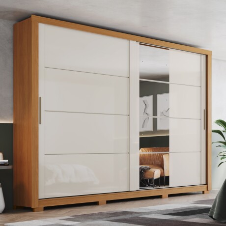 ROPERO PALACE 2 PUERTAS 4 CAJONES INTERNOS 1 ESPEJO GUARDARROPA CLOSET ARMARIO OFF WHITE