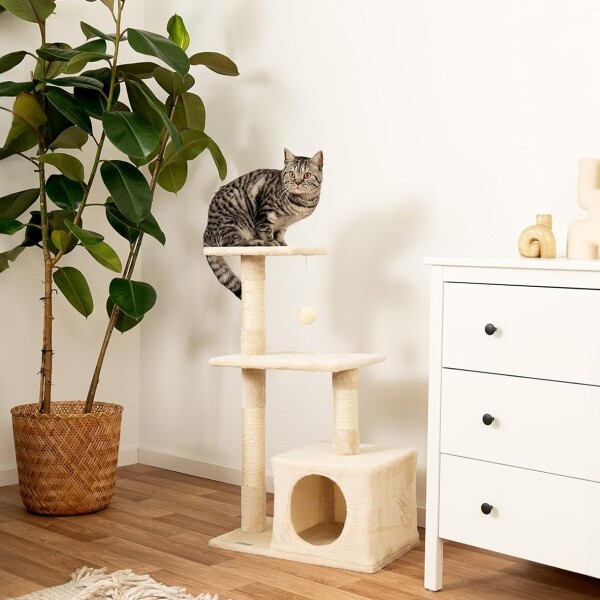 Rascador Torre 3 Niveles Felpa Y Sisal Para Gato Juego Color Variante Beige