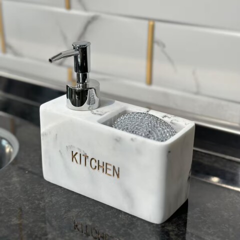Dispensador de jabón cocina mármol con esponja Dispensador De Jabón Cocina Mármol Con Esponja