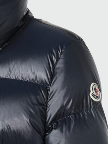 Moncler - Campera rellena de plumas con cuello alto, Cochevis Azul