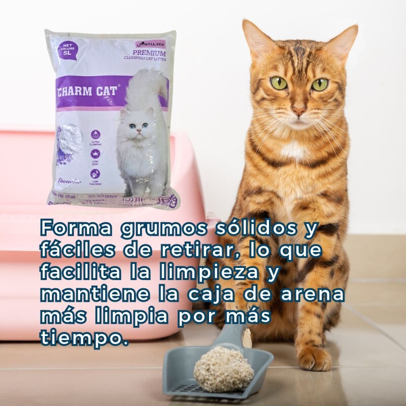 ARENA SANITARIA AGLOMERANTE CHARM CAT PREMIUM BAJO POLVO SIN OLORES PACK 8 KG LAVANDA