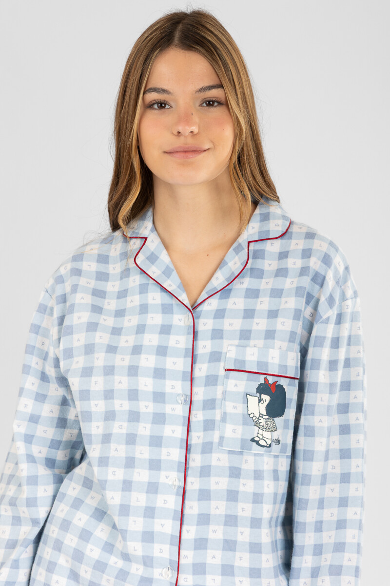 Pijama mafalda franela algodon Celeste