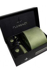 Set Corbata, pañuelo y gemelos VERDE AGUA