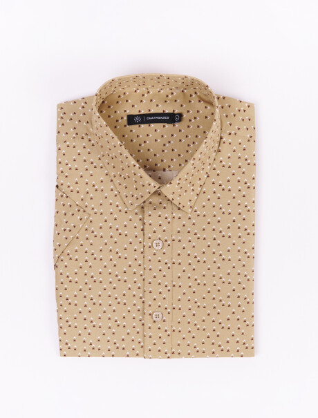 Camisa m/c estampada beige