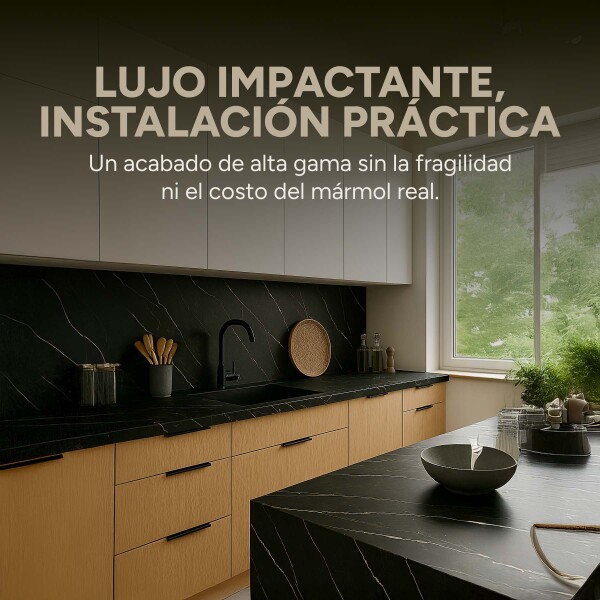 Pack x5 Placa PVC Símil Mármol 2,44x1,22m 3mm Resistente Variante Mármol Negro