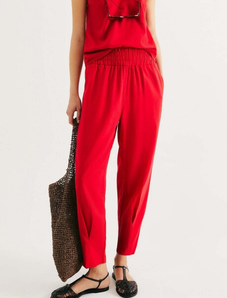 PANTALÓN DE LINO HOLGADO DE TALLE ALTO ROJO