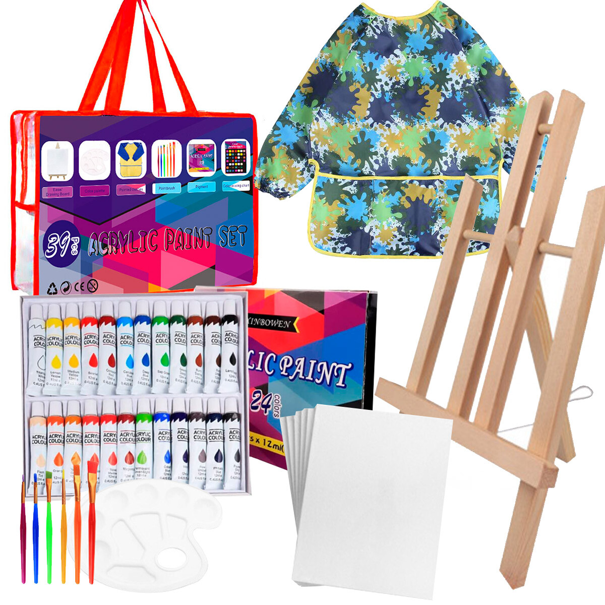 Set Arte Infantil 39pcs Caballete Pinceles Pinturas - Jug027002 