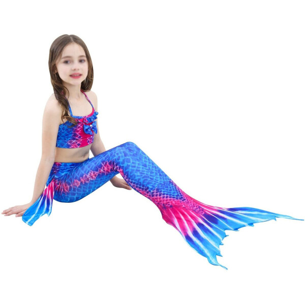Malla Bikini Cola Sirena Premium Infantil Niñas Traje Baño Variante Diseño Azul 110