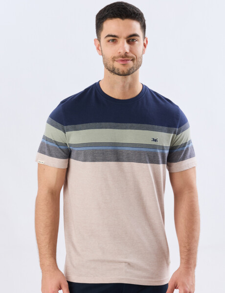 REMERA RAYADA DE ALGODÓN Beige