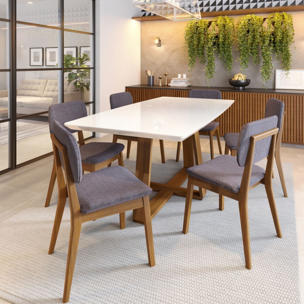 Mesa de Comedor 1.6 Linea Manhattan Vidrio Blanco/Natural Mesa de Comedor 1.6 Linea Manhattan Vidrio Blanco/Natural