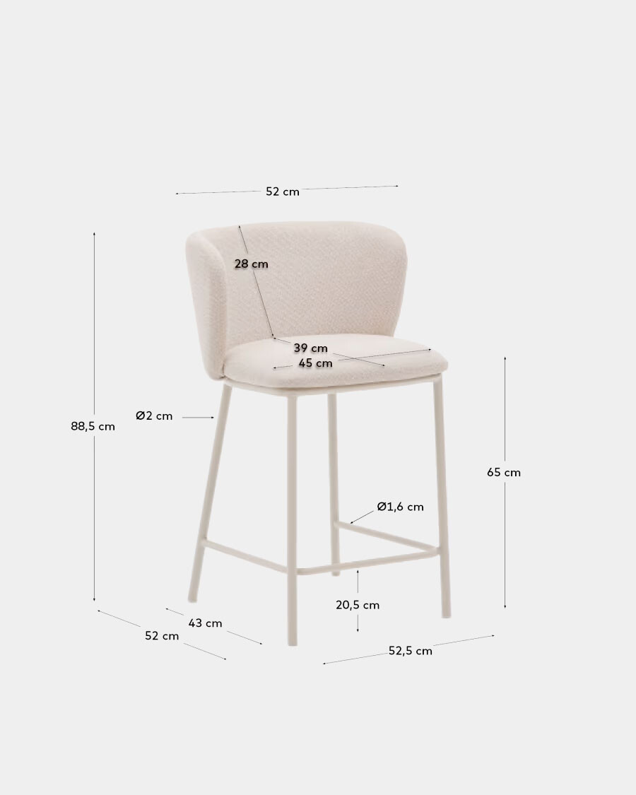Taburete Ciselia de chenilla beige y acero beige altura 65 cm Taburete Ciselia de chenilla beige y acero beige altura 65 cm