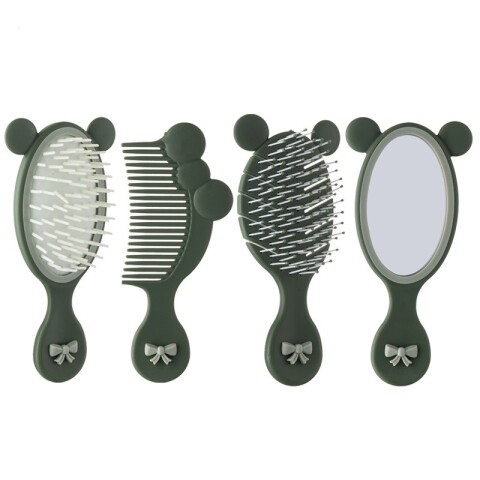 Set 4 piezas cepillos + peines + espejo Verde
