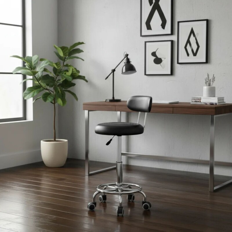 Taburete Banco Elam Eco cuero Premium Negro