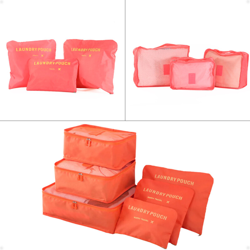 Bolso Organizador de Valija Para Viaje Necessaire de 6 Piezas Salmón