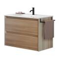 MUEBLE BAÑO ALFA 80 CM COLOR ROBLE NÓRDICO C/MESADA Mueble Baño Alfa 80 Cm Color Roble Nórdico C/mesada