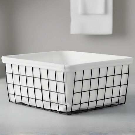 Canasto organizador de metal con tela NEGRO