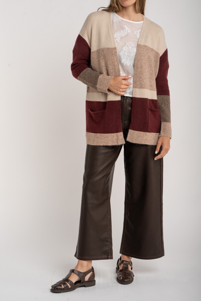 Cardigan Rayado Color Block Mocha