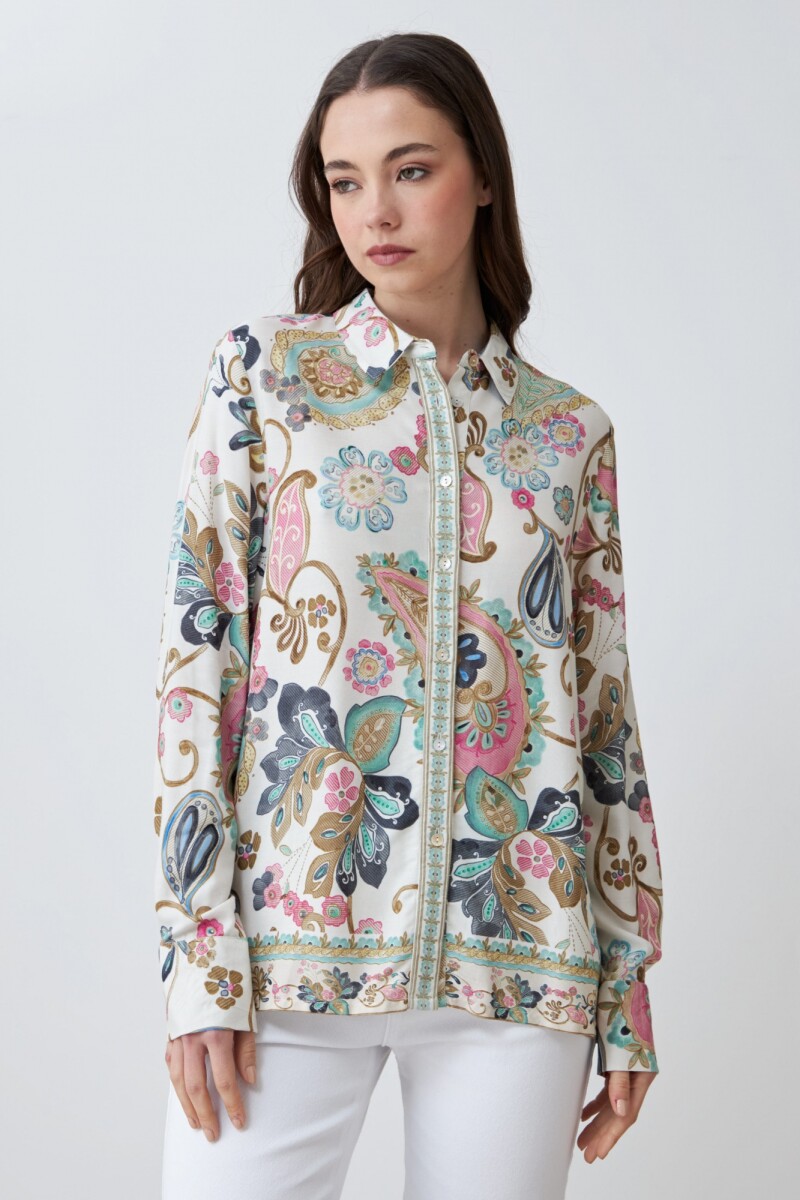 Camisa estampada arabescos verde agua