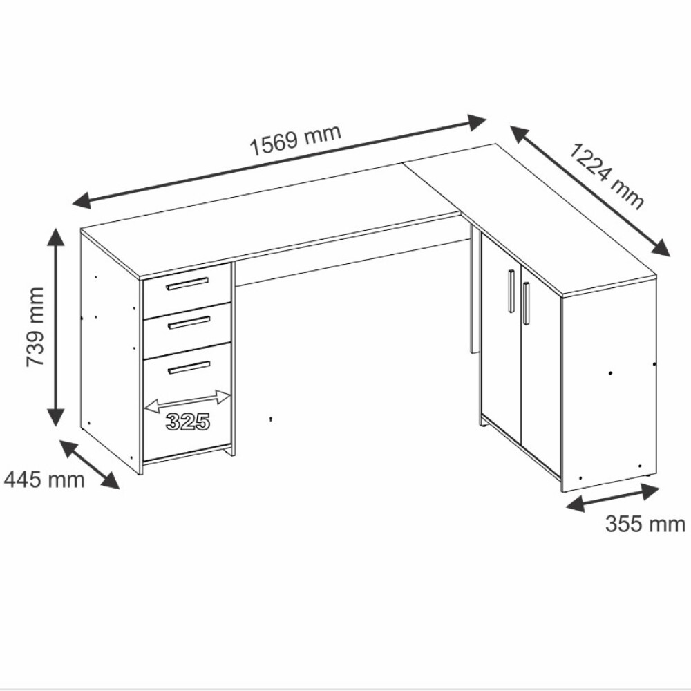 ESCRITORIO ESQUINERO MESA PARA PC LAPTOP COMPUTADORA 2 PUERTAS 2 CAJONES NEGRO