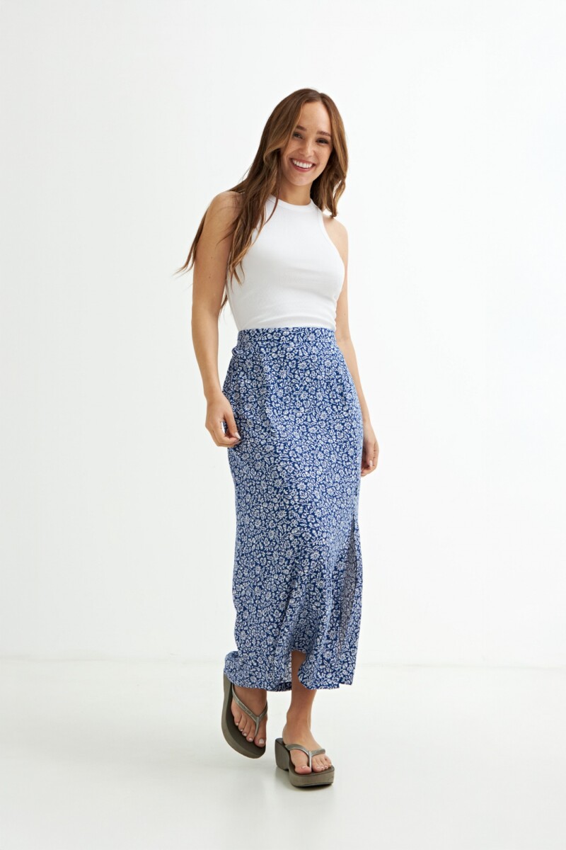 Falda midi estampada AZUL