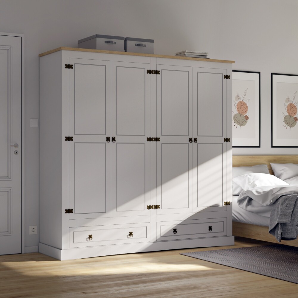 Ropero 4 puertas 2 Cajones Madera - Linea mexicana Blanco