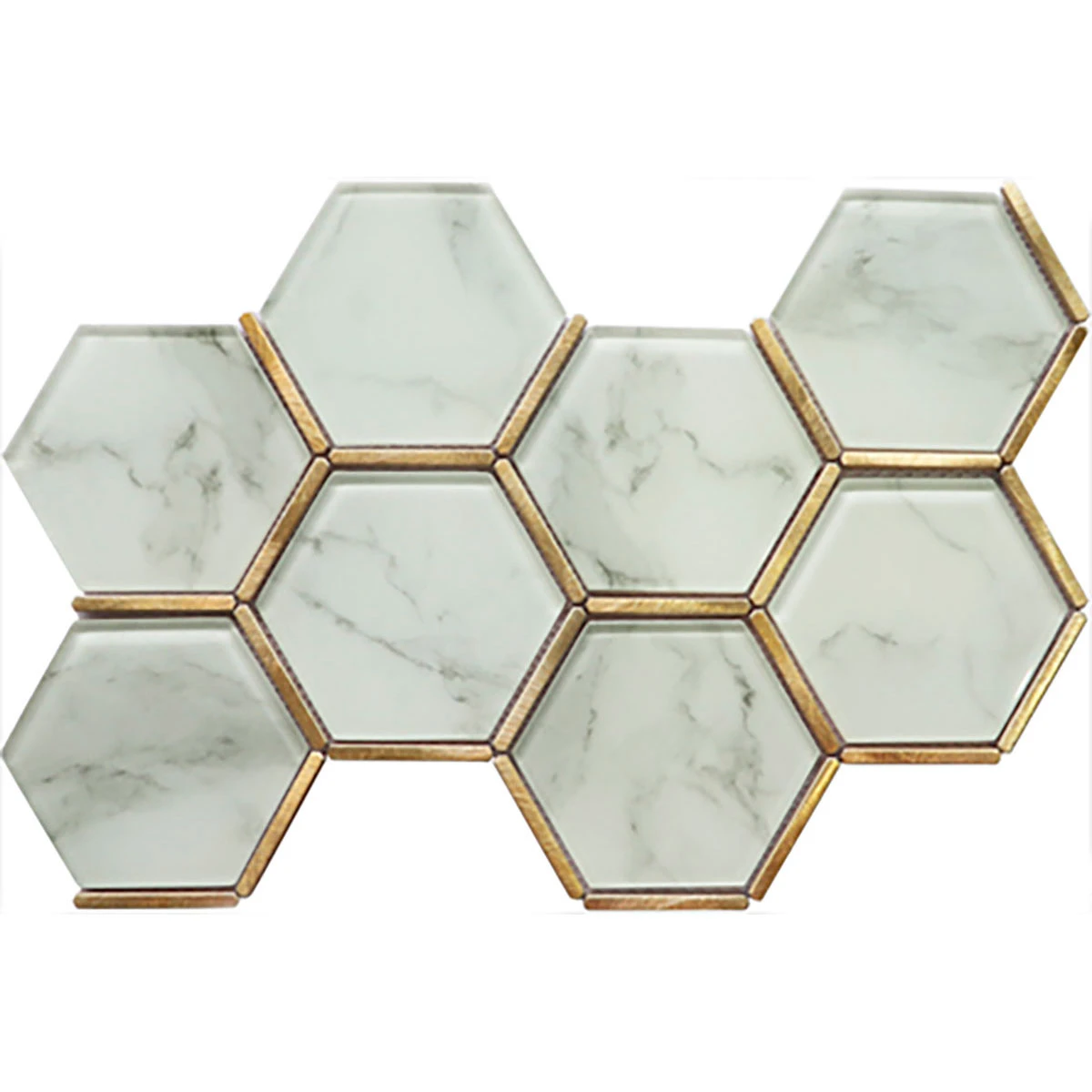 Mosaico Hexagonal Vidrio 28X41 Marmolado Con Bordes Dorados 