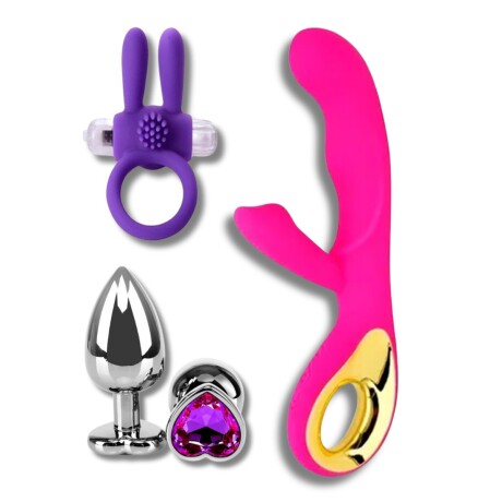 Combo Vibrador USB + Anillo Vibrador + Plug Dilatador Anal Combo Vibrador USB + Anillo Vibrador + Plug Dilatador Anal