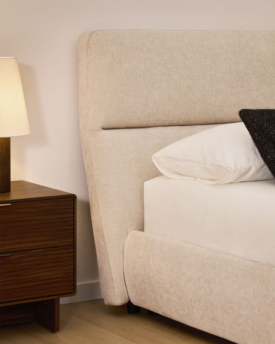 Cama desenfundable con canapé abatible Dafra de chenilla beige para colchón de 180 x 200 cm FSC 100% Cama desenfundable con canapé abatible Dafra de chenilla beige para colchón de 180 x 200 cm FSC 100%