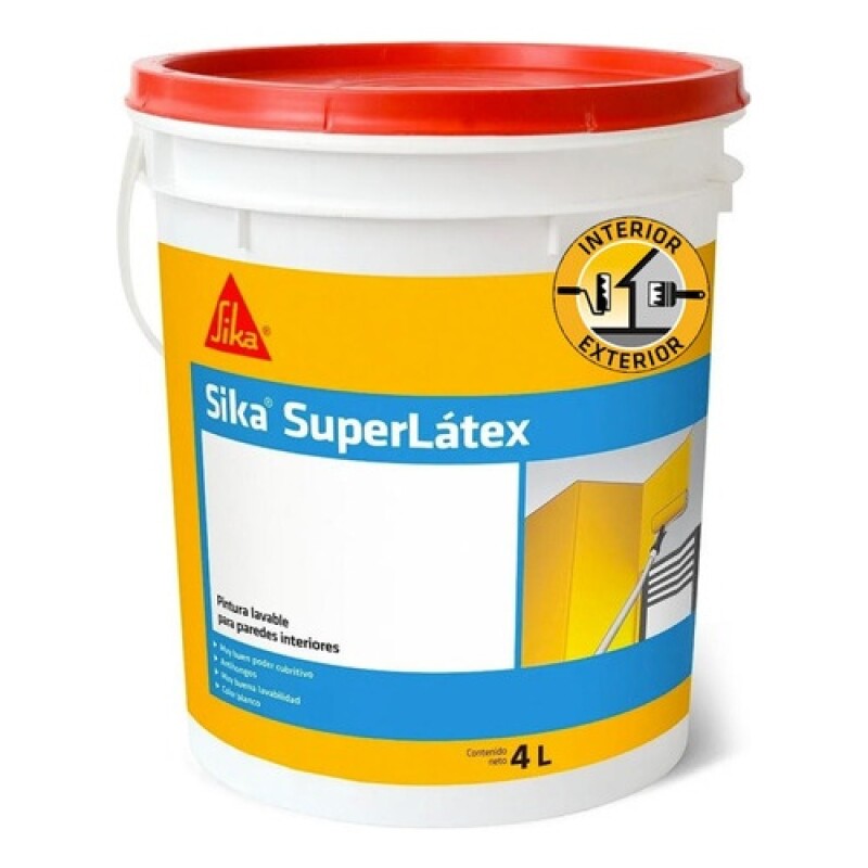 Pintura al agua de interior y exterior Antihongos Lavable Blanca Sika SuperLátex 4 Litros Pintura al agua de interior y exterior Antihongos Lavable Blanca Sika SuperLátex 4 Litros