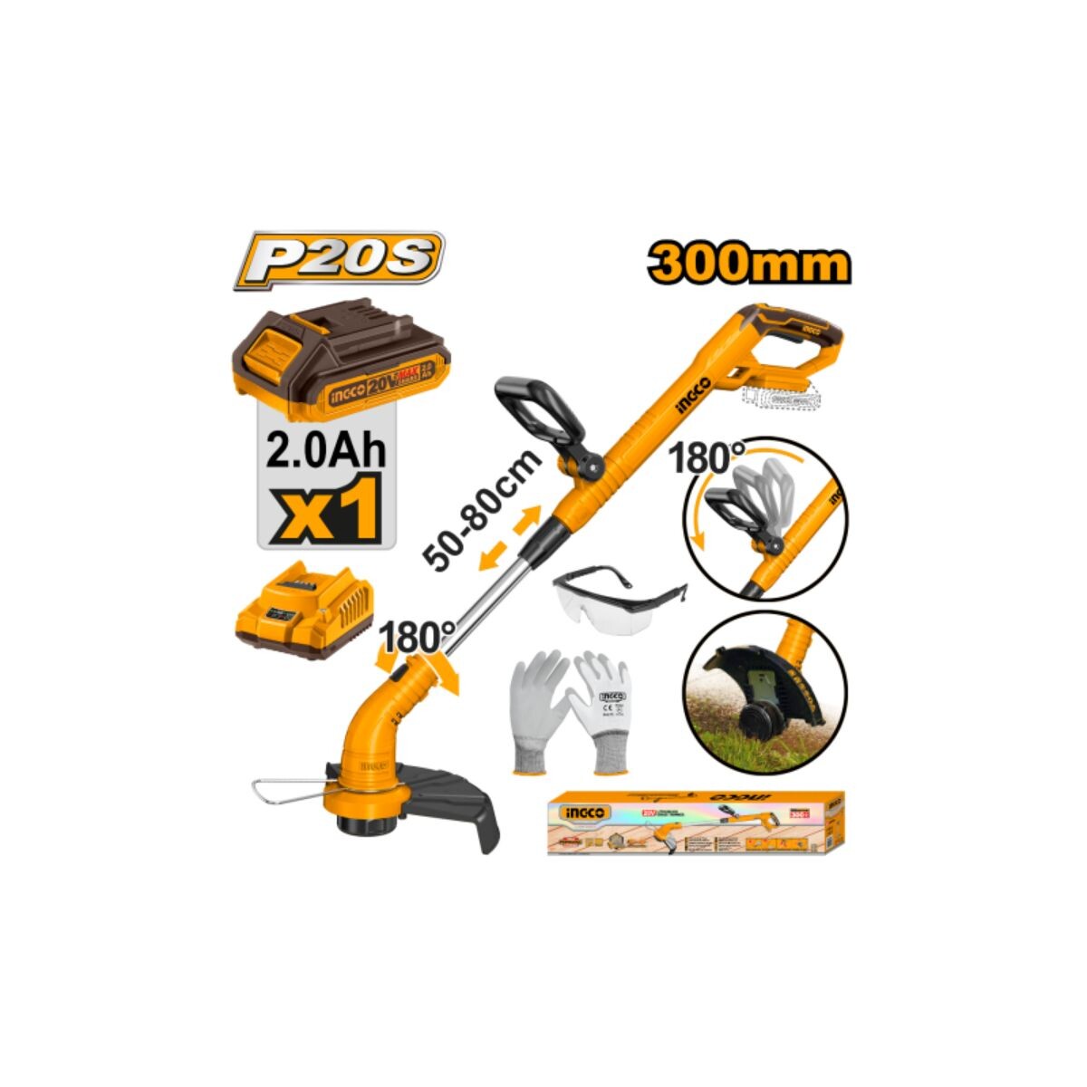 BORDEADORA 20V C/BAT Y CARGADOR MANGO REG INGCO Bordeadora 20v C/bat Y Cargador Mango Reg Ingco