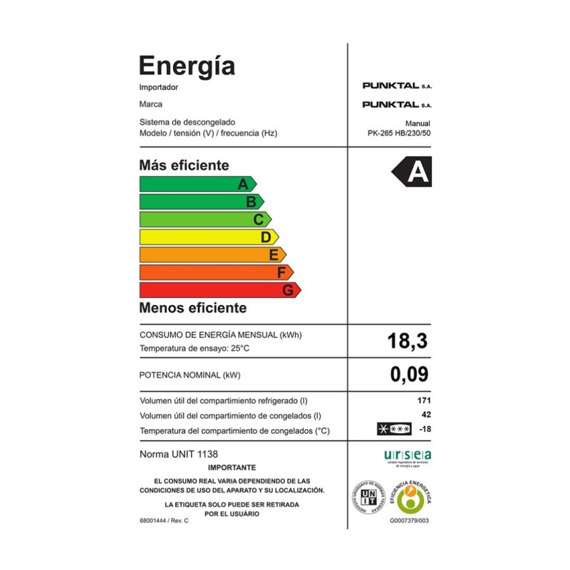 Refrigerador Frio Natural Punktal PK-265 HB Heladera Refrigerador Frio Natural Punktal PK-265 HB Heladera