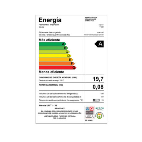 Refrigerador Frío Húmedo Tem T0URF036W5205 BLANCO